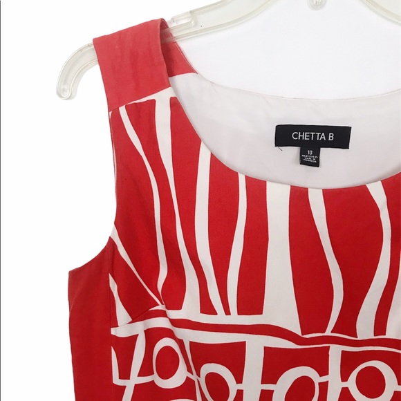 Chetta B Orange/Red & White Print Sheath Dress 10 - Picture 3 of 5